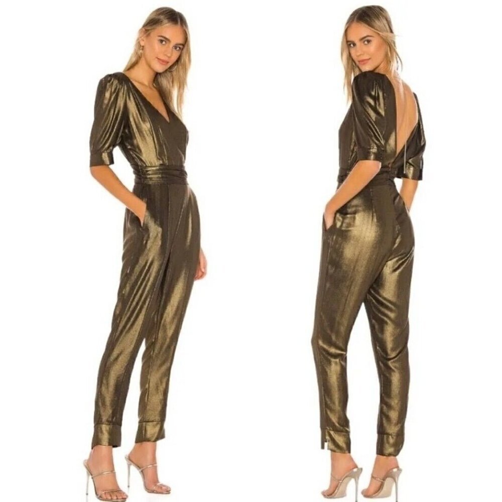 New One Teaspoon Bronze Sofia Jumpsuit Womens S Low Back V-Neck Revolve